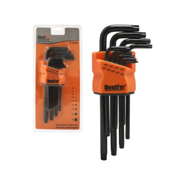 JOGO CHAVE TORX PRETA MEDIA C/ GUIA 9PC BESTFER BFH2811