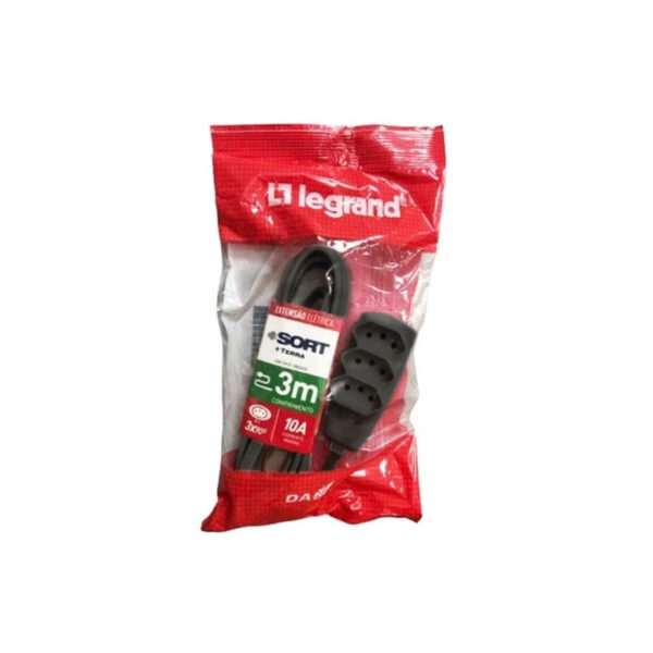 EXTENSAO PP 3X0,75 3 TOMADA 2P+T 10A 3MT PRETA LEGRAND DN1786