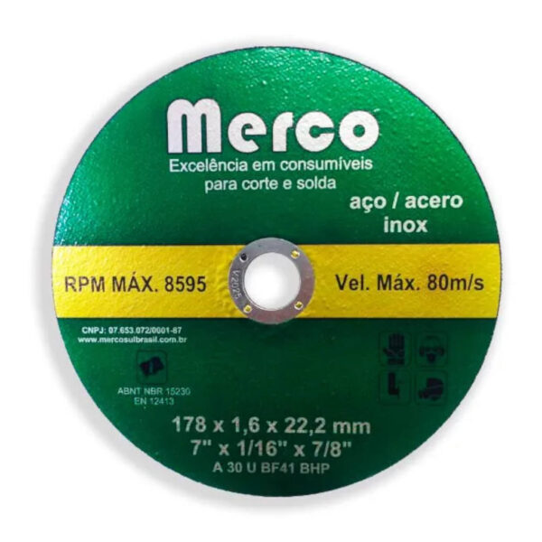 DISCO CORTE INOX 7 X 1,6 X 7/8 MERCO
