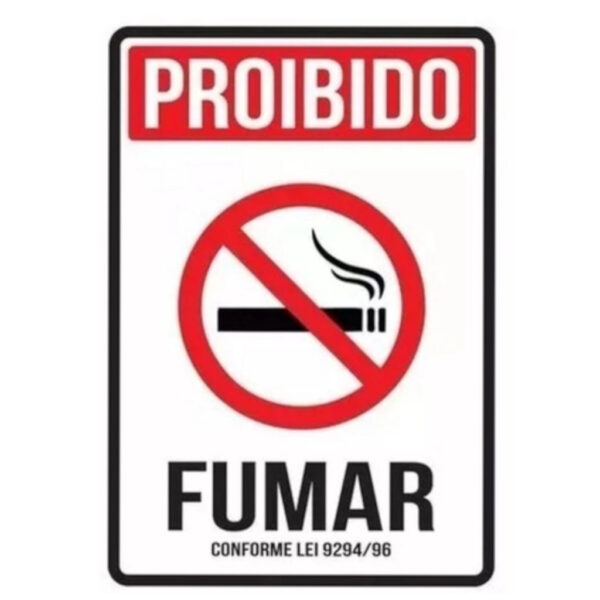PLACA SINAL BRANCA PROIBIDO FUMAR 15X30CM PFEST