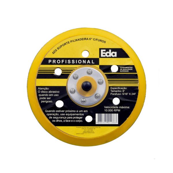 DISCO BORRACHA LIXADEIRA ORBITAL 6 FUROS C/ VELCRO EDA