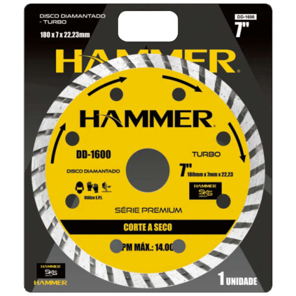 DISCO CORTE DIAMANTADO TURBO 9 230X7MMX22,23 HAMMER DD1700