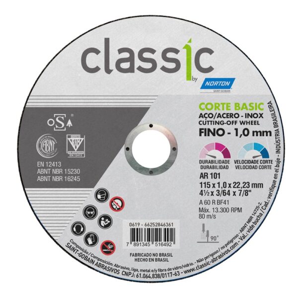 DISCO CORTE INOX 4.1/2 X 1,0 X 7/8 BASIC NORTON