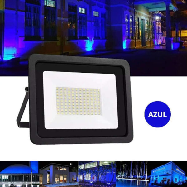 REFLETOR LED PRETO 100W BIVOLT AZUL YOE
